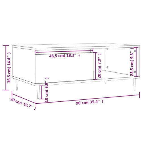 Sofabord 90x50x36,5 cm konstrueret træ hvid højglans