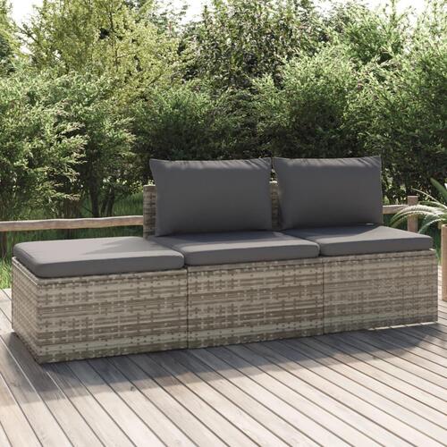 Loungesæt til haven 3 dele med hynder polyrattan grå