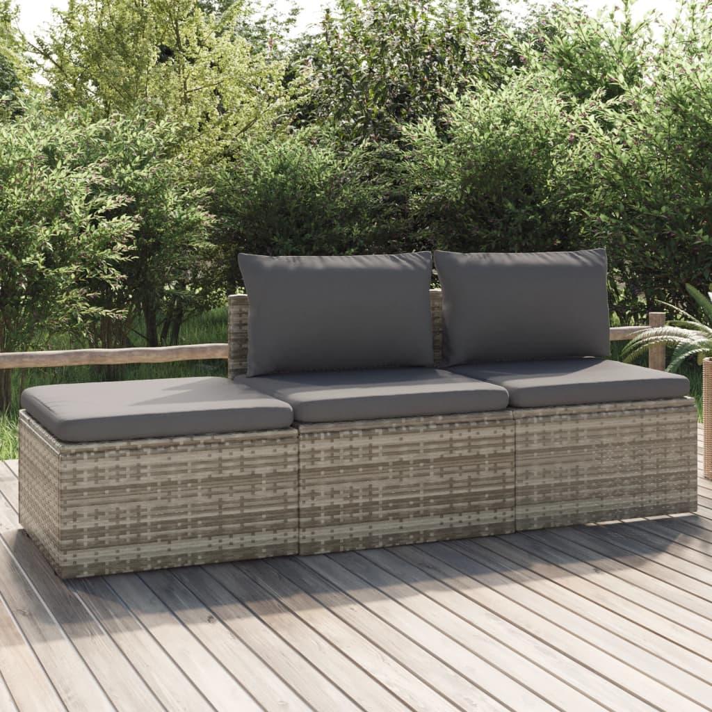 Loungesæt til haven 3 dele med hynder polyrattan grå