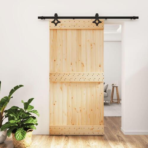 Skydedør med monteringssæt 100x210 cm massivt fyrretræ