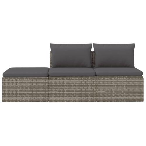 Loungesæt til haven 3 dele med hynder polyrattan grå