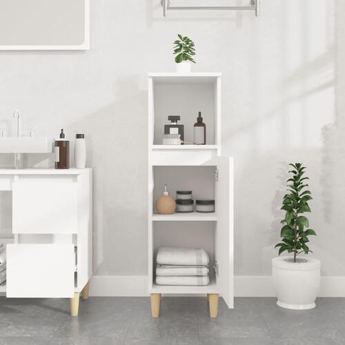 Badeværelsesskab 30x30x100 cm konstrueret træ hvid