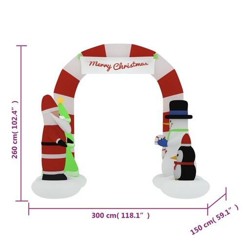 Oppustelig juleport med LED'er 260 cm