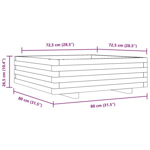 Plantekasse 80x80x26,5 cm massivt fyrretræ