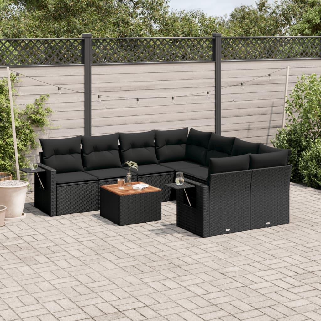 Sofasæt til haven 9 dele med hynder polyrattan sort