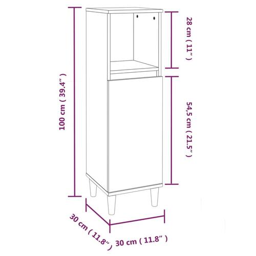 Badeværelsesskab 30x30x100 cm konstrueret træ hvid