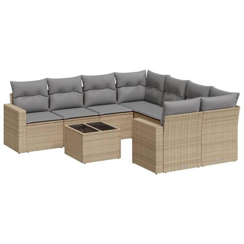 Sofasæt til haven 9 dele med hynder polyrattan beige