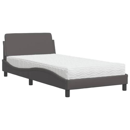 Seng med madras 100x200 cm kunstlæder grå