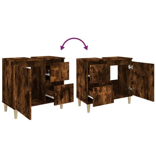 Badeværelsesskab 65x33x60 cm konstrueret træ røget egetræ