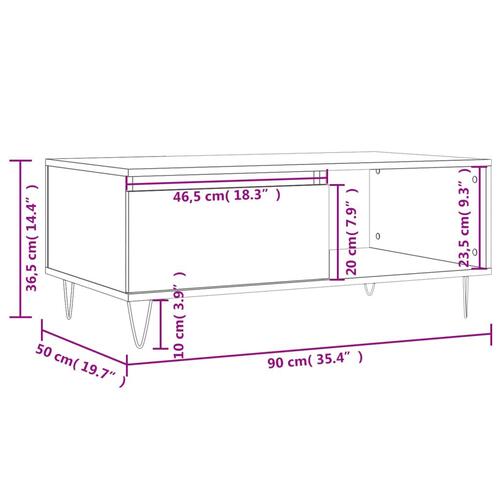 Sofabord 90x50x36,5 cm konstrueret træ hvid