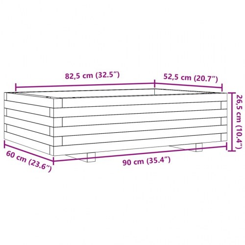 Plantekasse i massivt fyrretræ - 90 x 60 x 26,5 cm