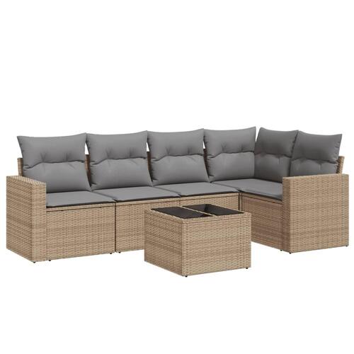 Sofasæt til haven 6 dele med hynder polyrattan beige