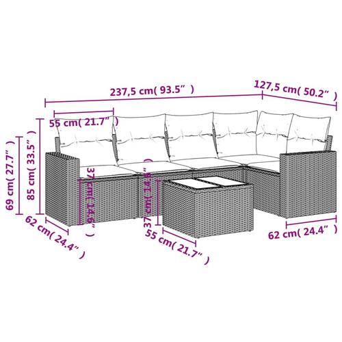 Sofasæt til haven 6 dele med hynder polyrattan beige