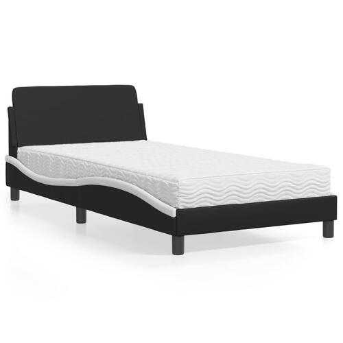 Seng med madras 100x200 cm kunstlæder sort og hvid