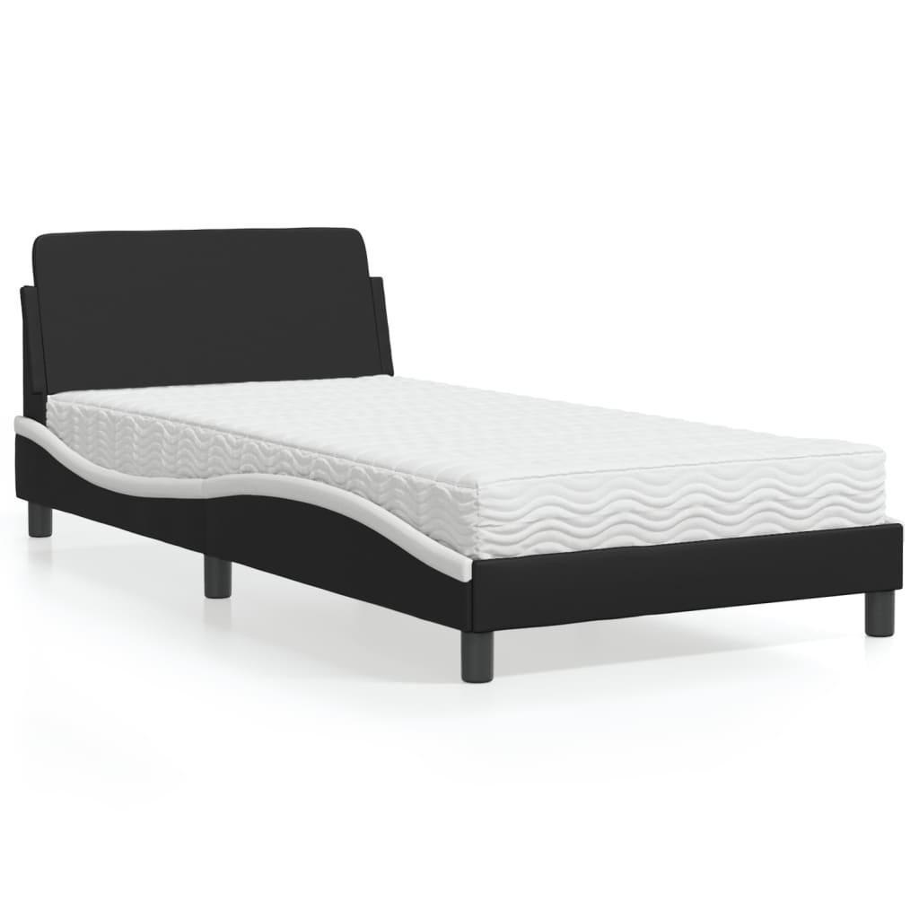 Seng med madras 100x200 cm kunstlæder sort og hvid