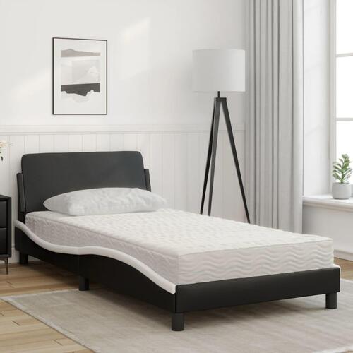 Seng med madras 100x200 cm kunstlæder sort og hvid