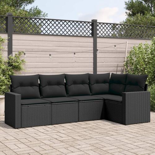 Sofasæt til haven 5 dele med hynder polyrattan sort