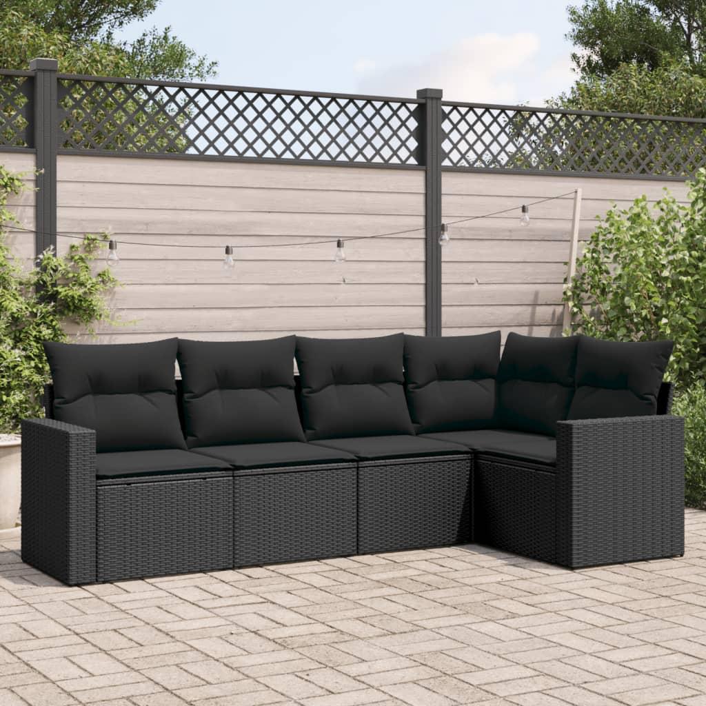 Sofasæt til haven 5 dele med hynder polyrattan sort