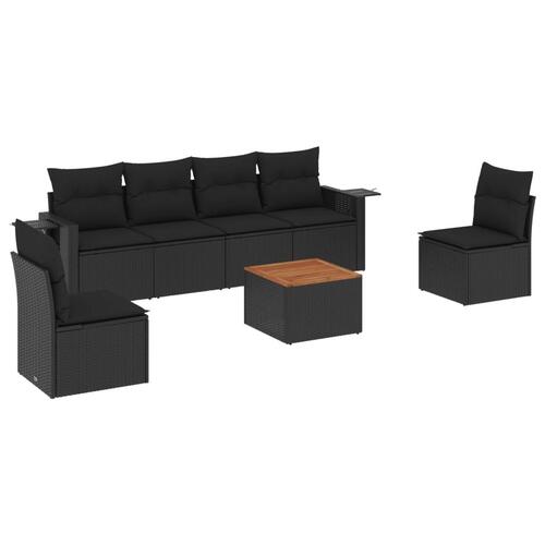Sofasæt til haven 7 dele med hynder polyrattan sort