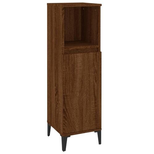 Badeværelsesskab 30x30x100 cm konstrueret træ brunt egetræ