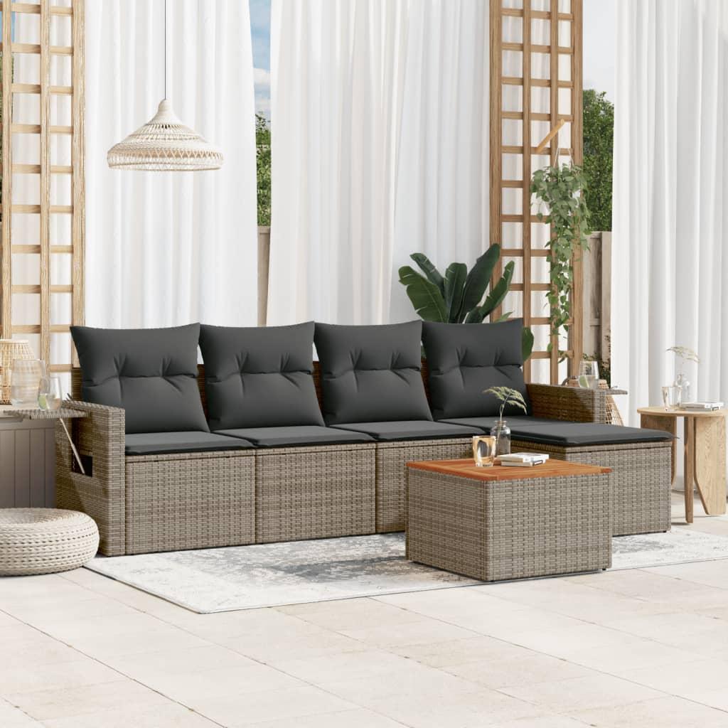 Sofasæt til haven 6 dele med hynder polyrattan grå