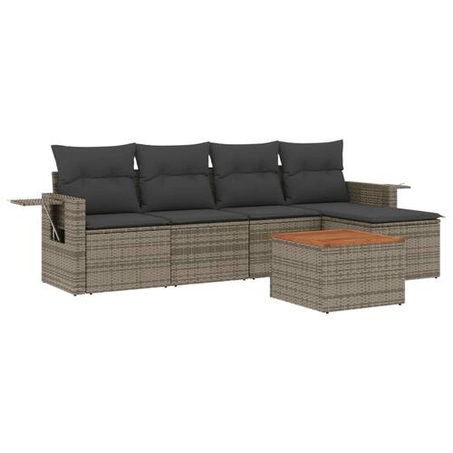 Sofasæt til haven 6 dele med hynder polyrattan grå