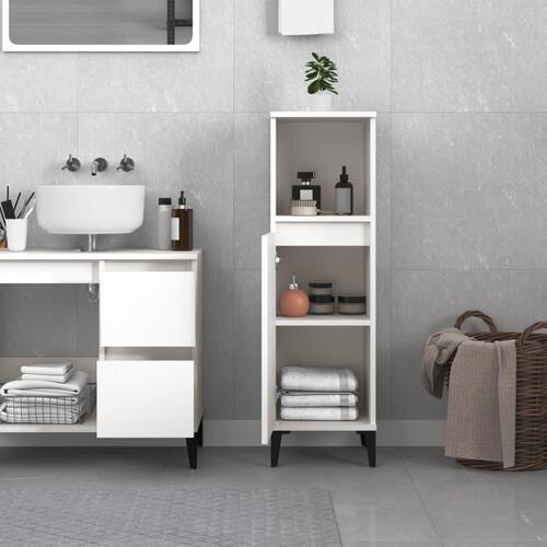 Badeværelsesskab 30x30x100 cm konstrueret træ hvid