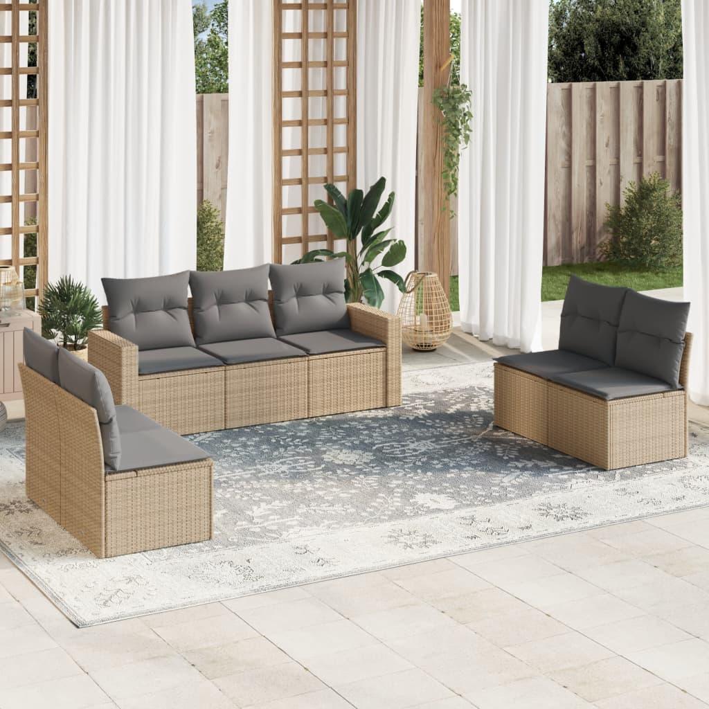 Sofasæt til haven 7 dele med hynder polyrattan beige