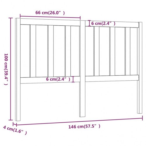 Sengegavl 146×4×100 cm i massivt fyrretræ - sort