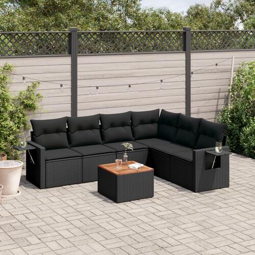 Sofasæt til haven 7 dele med hynder polyrattan sort