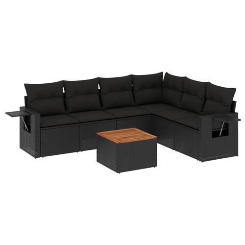Sofasæt til haven 7 dele med hynder polyrattan sort