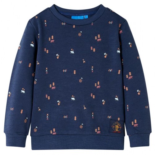 Sweatshirt til børn - str. 104, mørk blåmeleret med bjørneprint