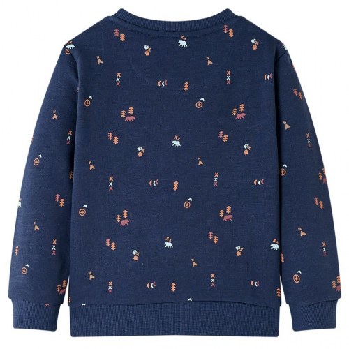 Sweatshirt til børn - str. 104, mørk blåmeleret med bjørneprint