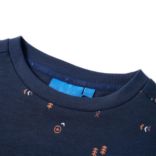 Sweatshirt til børn - str. 104, mørk blåmeleret med bjørneprint