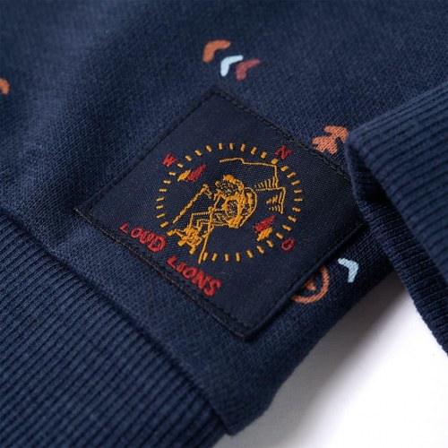 Sweatshirt til børn - str. 104, mørk blåmeleret med bjørneprint