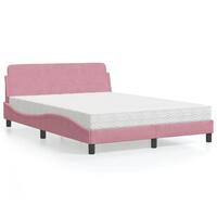 Seng med madras 120x200 cm velour lyserød