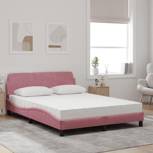 Seng med madras 120x200 cm velour lyserød