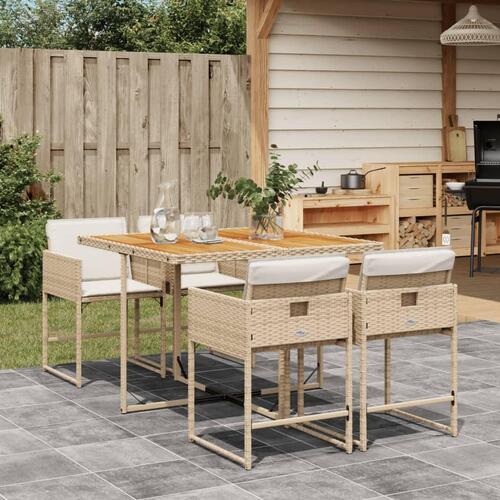 Spisebordssæt til haven 5 dele med hynder polyrattan beige