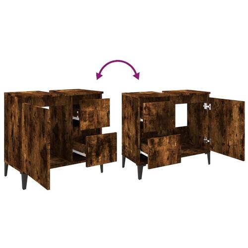 Badeværelsesskab 65x33x60 cm konstrueret træ røget egetræ