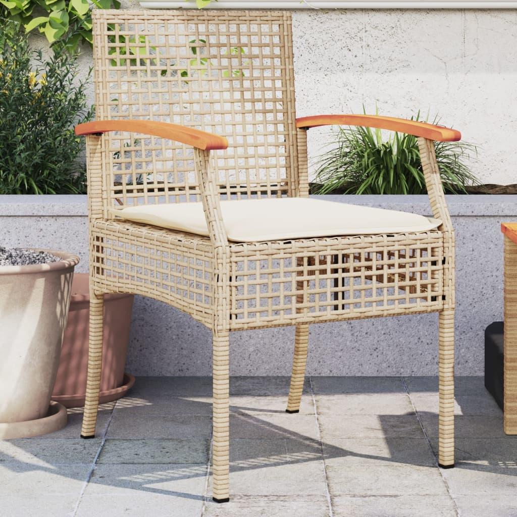 Havestole 2 stk. med hynder polyrattan og akacietræ beige
