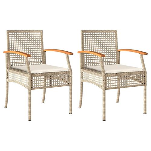 Havestole 2 stk. med hynder polyrattan og akacietræ beige