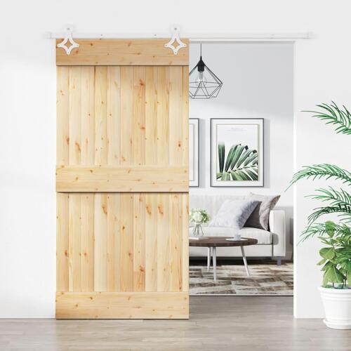 Skydedør med monteringssæt 100x210 cm massivt fyrretræ