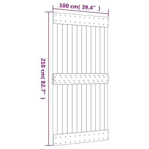 Skydedør med monteringssæt 100x210 cm massivt fyrretræ