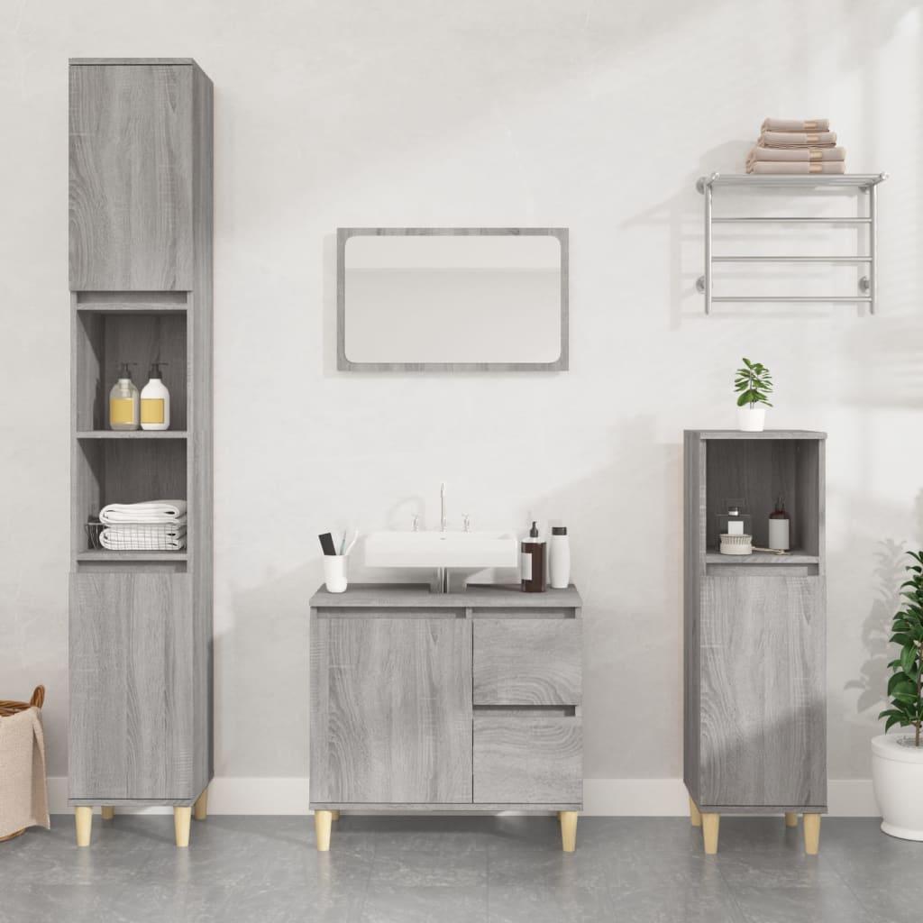 Badeværelsesskab 65x33x60 cm konstrueret træ grå sonoma-eg