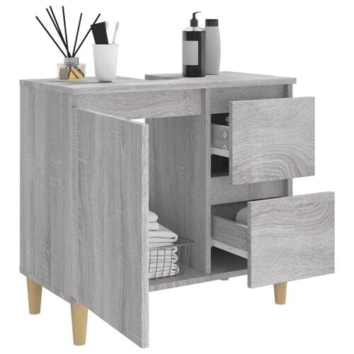 Badeværelsesskab 65x33x60 cm konstrueret træ grå sonoma-eg
