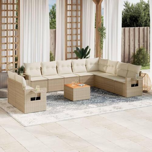Sofasæt til haven 11 dele med hynder polyrattan beige