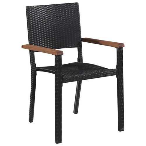 Udendørs spisebordssæt 5 dele polyrattan og akacietræ sort