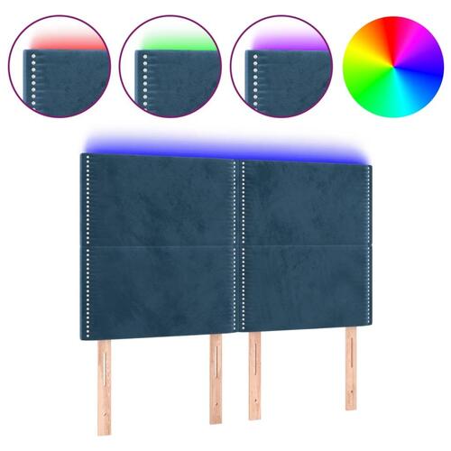 Sengegavl med LED-lys 144x5x118/128 cm fløjl mørkeblå