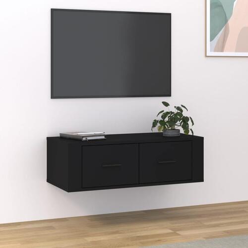 Væghængt tv-bord 80x36x25 cm konstrueret træ sort