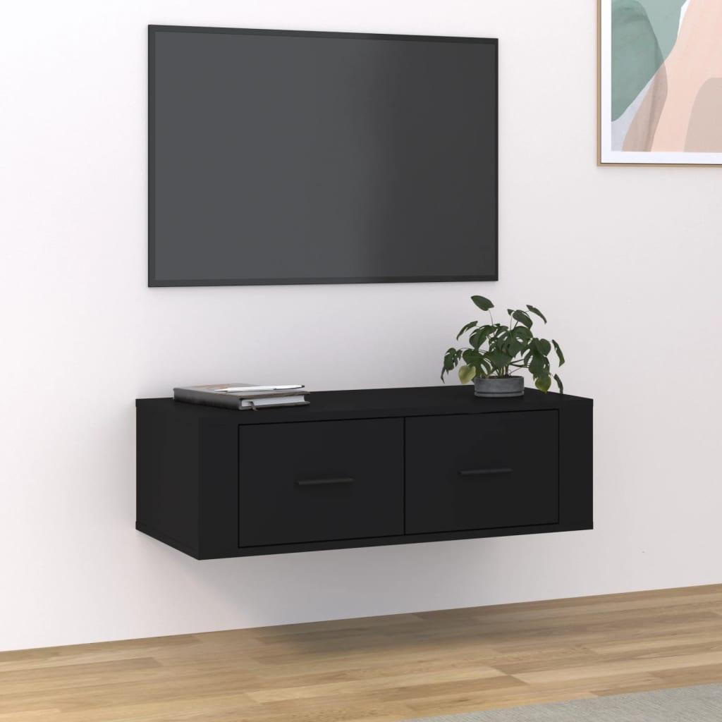 Væghængt tv-bord 80x36x25 cm konstrueret træ sort